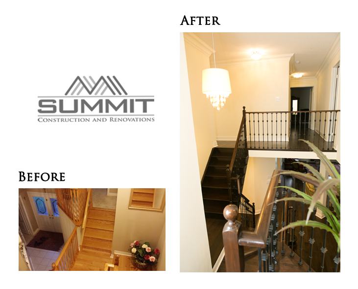 Stairway makeover, sanding stairs, matching stair colour with new floor